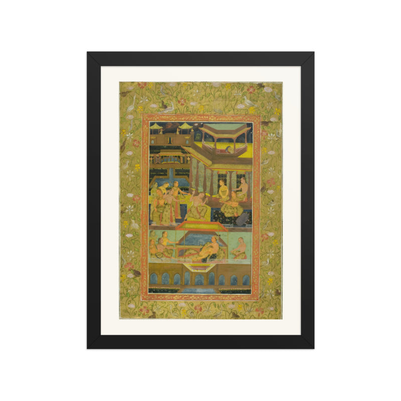 Lovers in a Zenana Garden — Restored Mughal Wall Art
