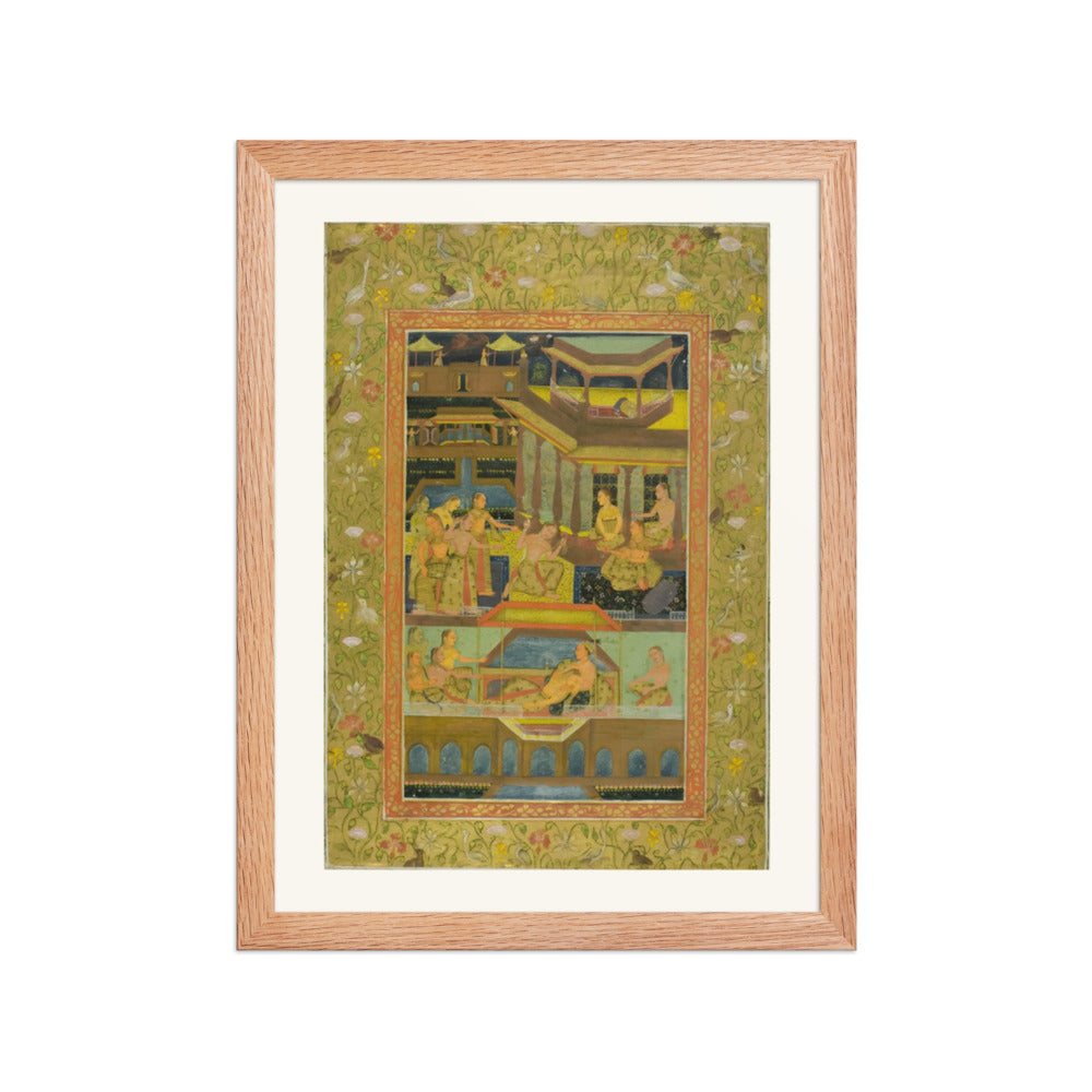 Lovers in a Zenana Garden — Restored Mughal Wall Art — view 2