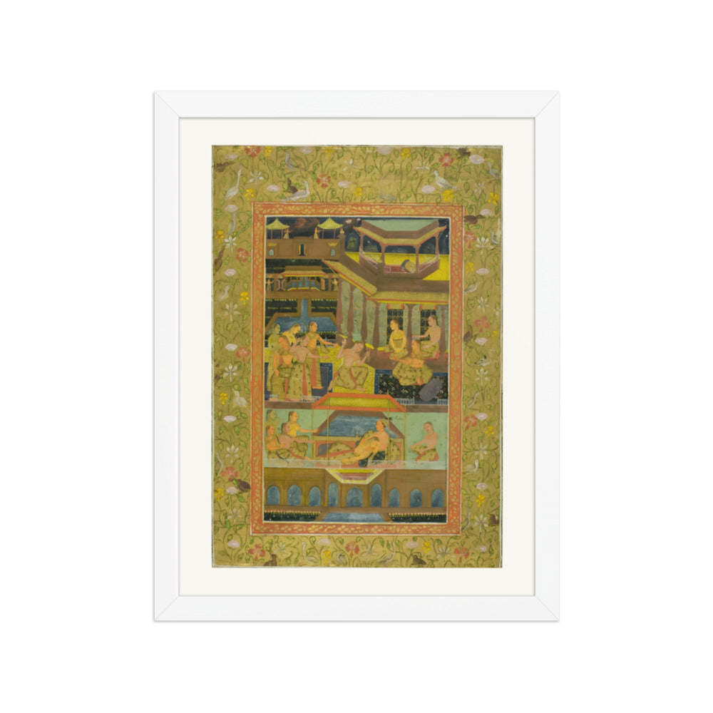 Lovers in a Zenana Garden — Restored Mughal Wall Art — view 3