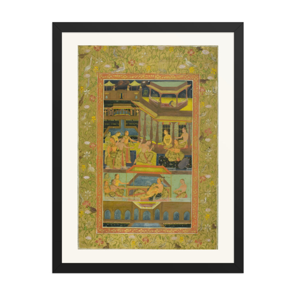 Lovers in a Zenana Garden — Restored Mughal Wall Art — view 4