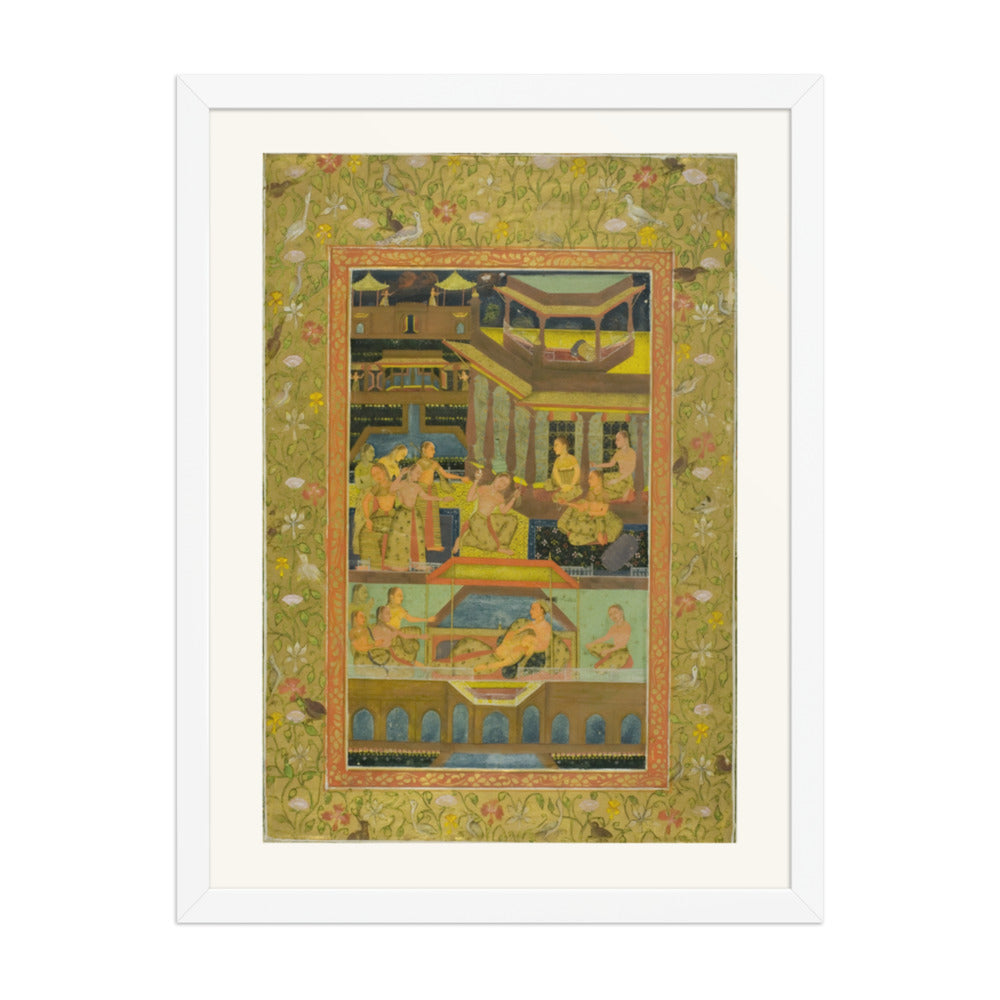 Lovers in a Zenana Garden — Restored Mughal Wall Art — view 6