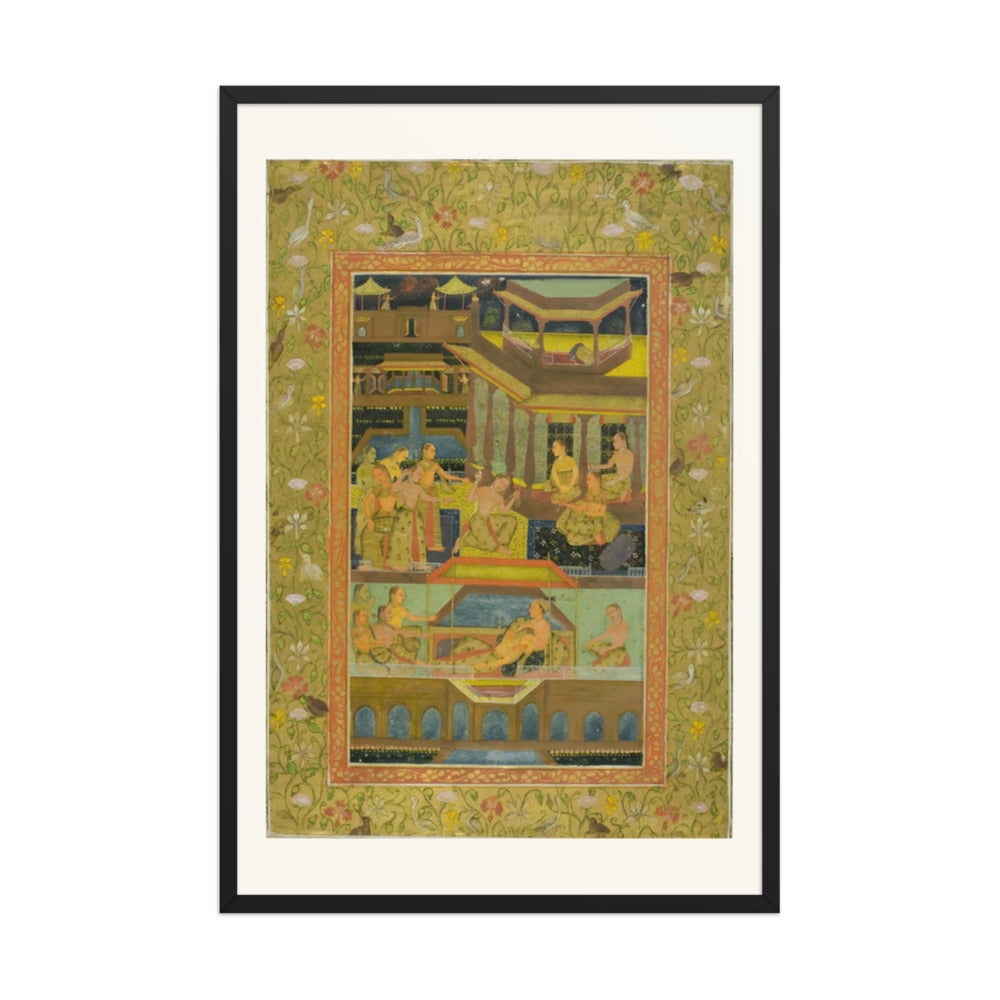 Lovers in a Zenana Garden — Restored Mughal Wall Art — view 7