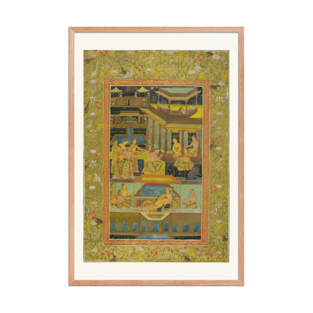 Lovers in a Zenana Garden — Restored Mughal Wall Art — view 8