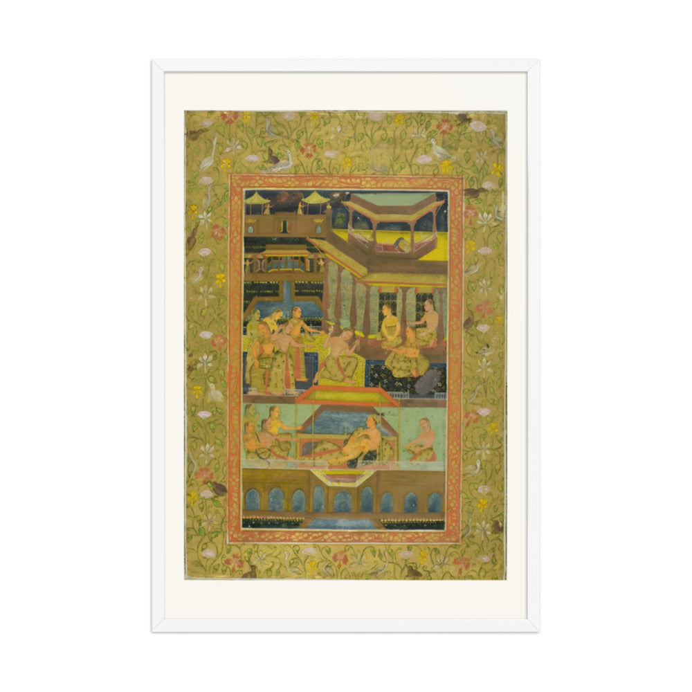 Lovers in a Zenana Garden — Restored Mughal Wall Art — view 9