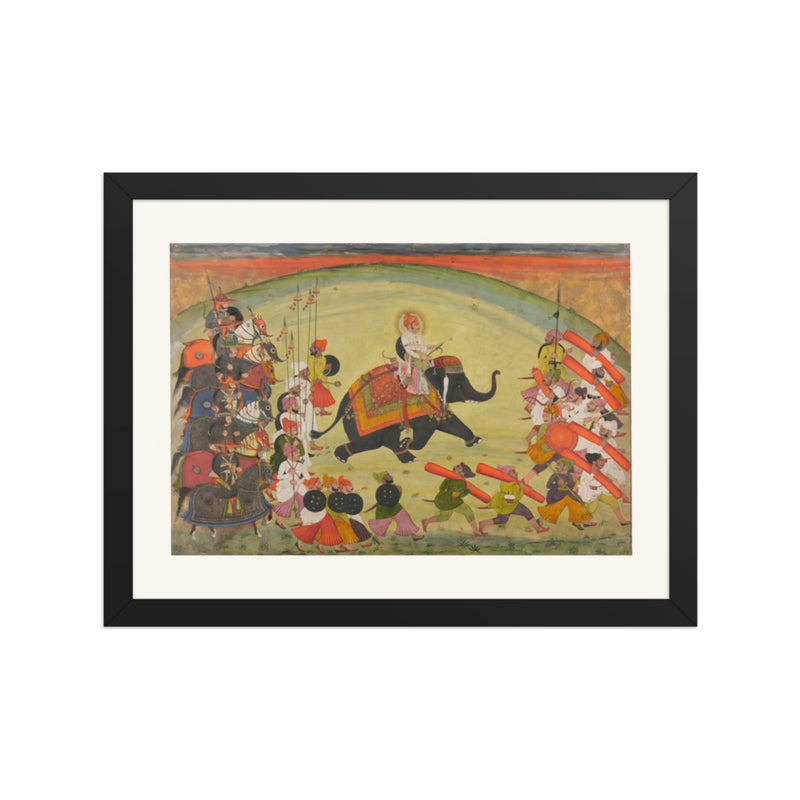 Maharao Gumen Singh Riding to the Hunt — Restored Rajput Wall Art