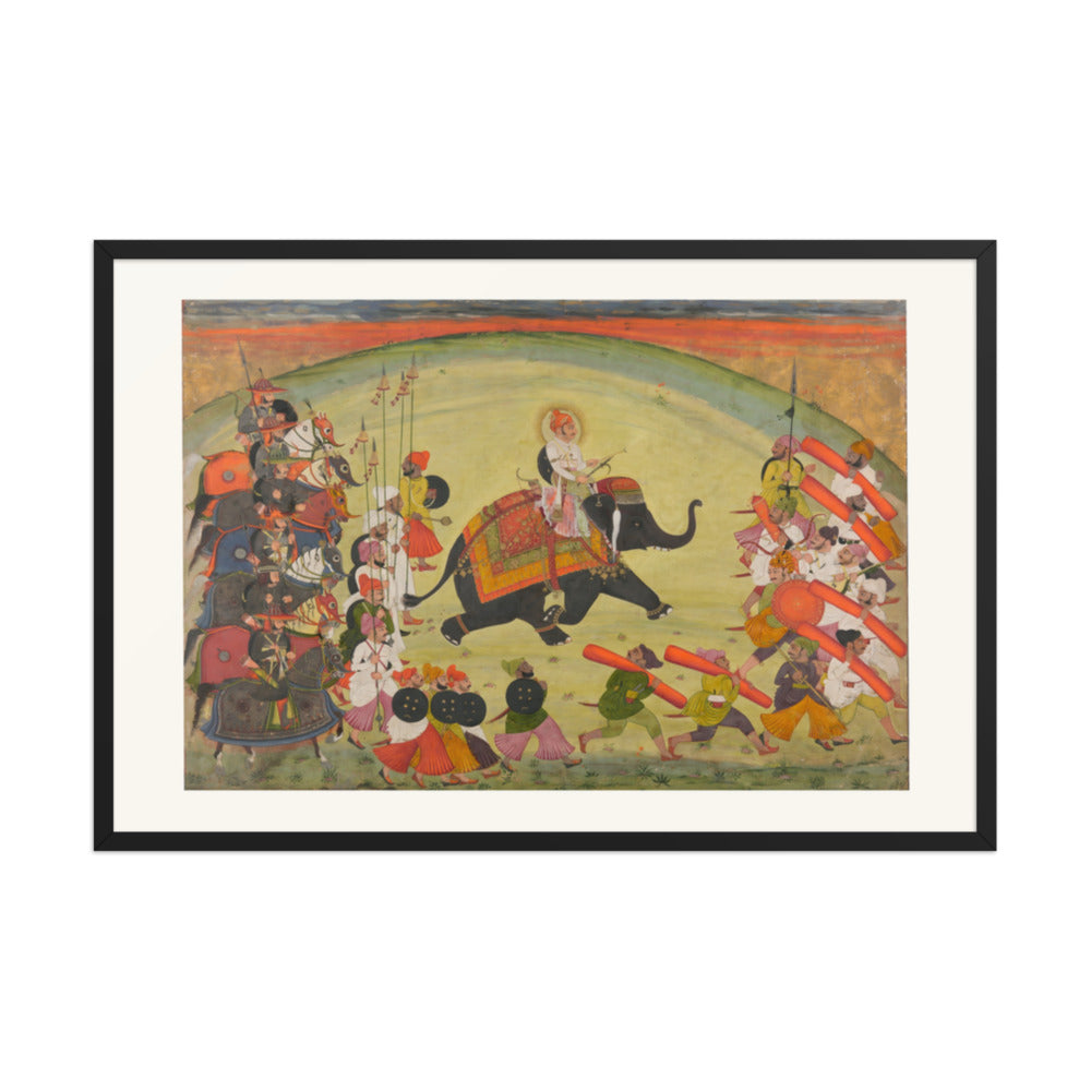 Maharao Gumen Singh Riding to the Hunt — Restored Rajput Wall Art — view 7