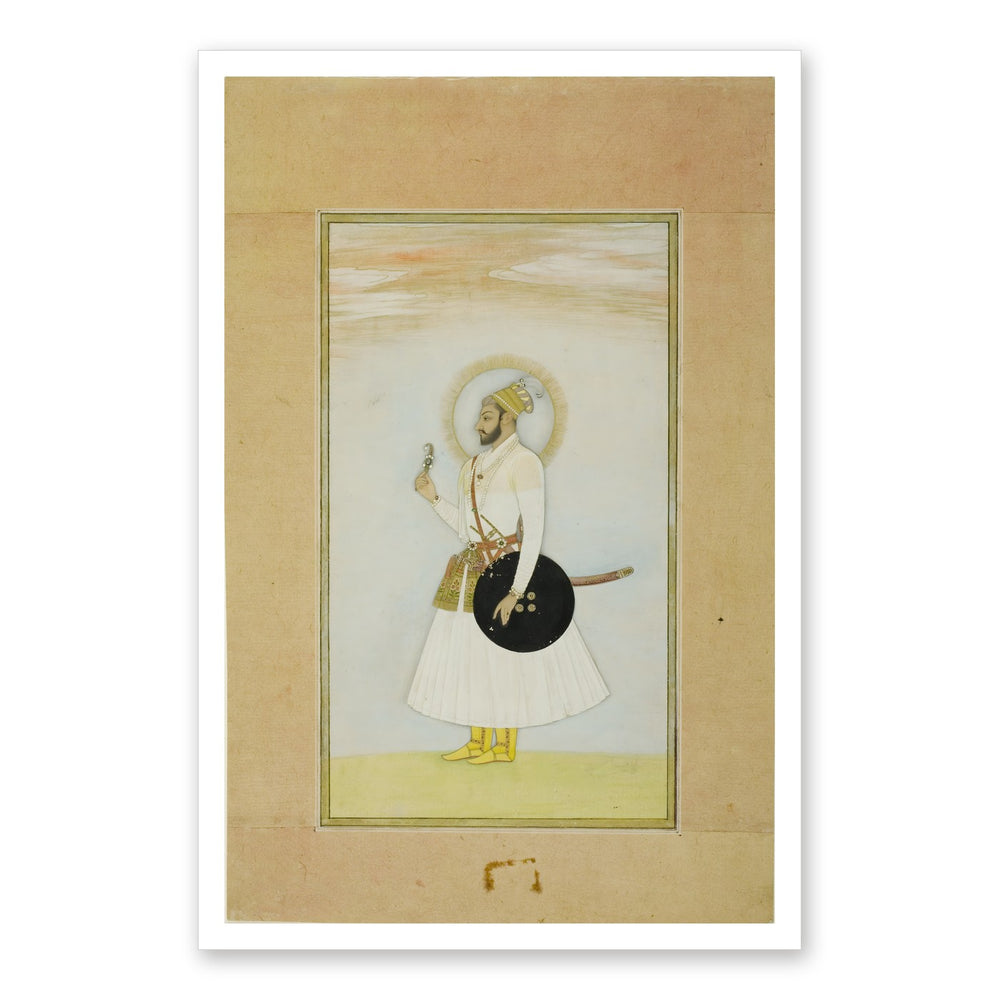 Portrait of Muhammad Azim with a Shield — Restored Rajput Wall Art — view 7