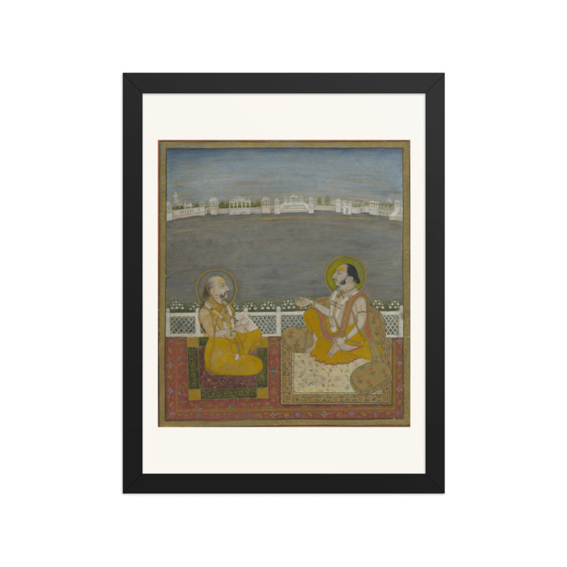 A Prince and Companion on a Terrace — Restored Rajput Wall Art