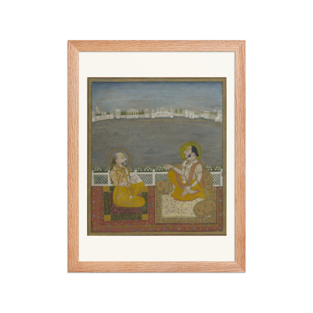 A Prince and Companion on a Terrace — Restored Rajput Wall Art — view 2