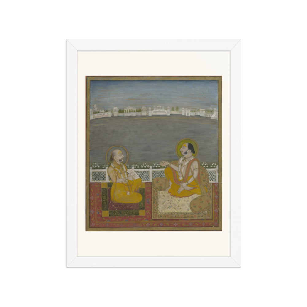 A Prince and Companion on a Terrace — Restored Rajput Wall Art — view 3