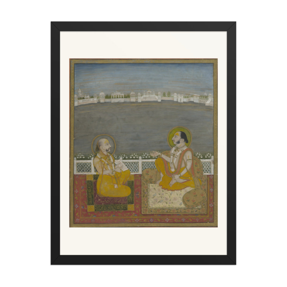 A Prince and Companion on a Terrace — Restored Rajput Wall Art — view 4