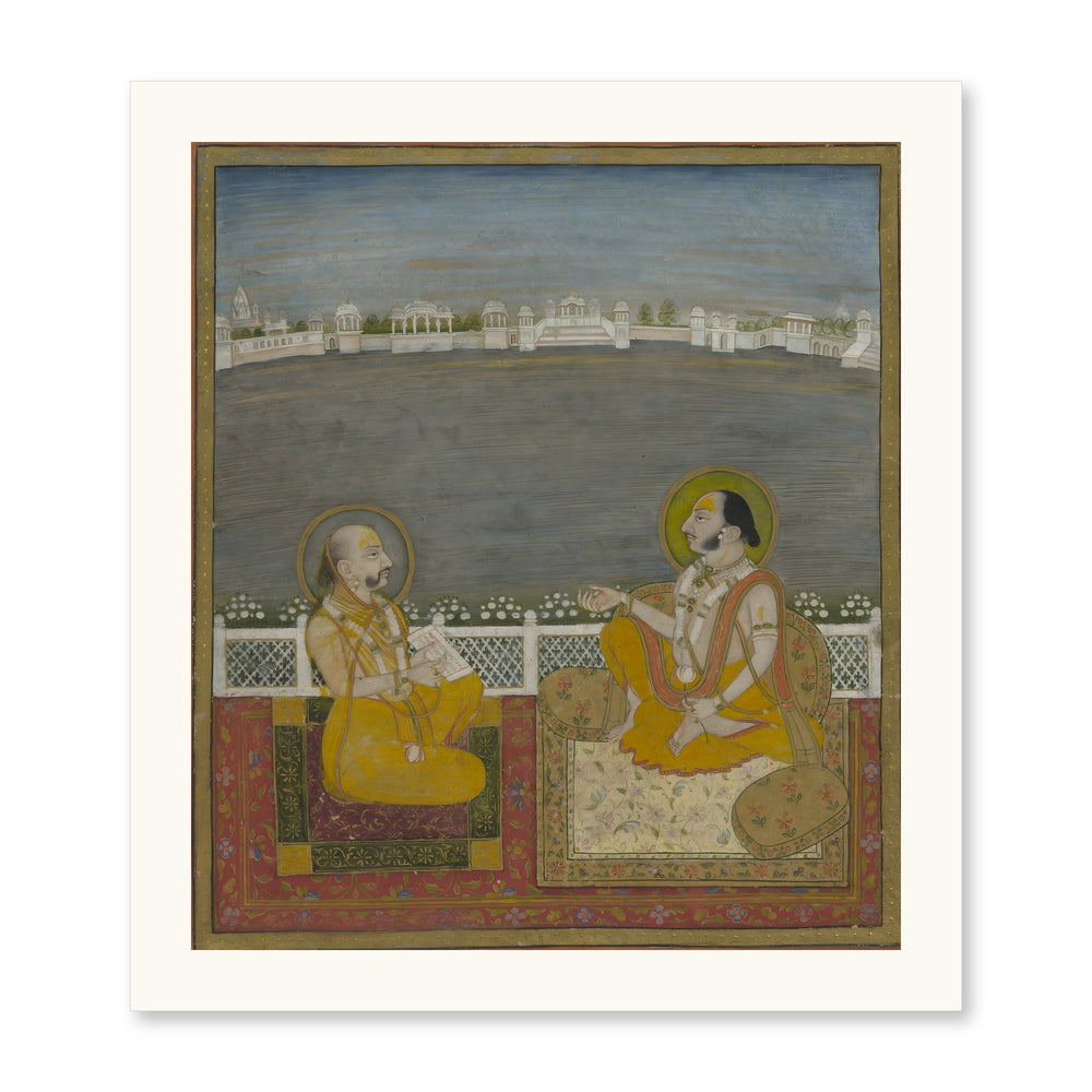 A Prince and Companion on a Terrace — Restored Rajput Wall Art — view 7