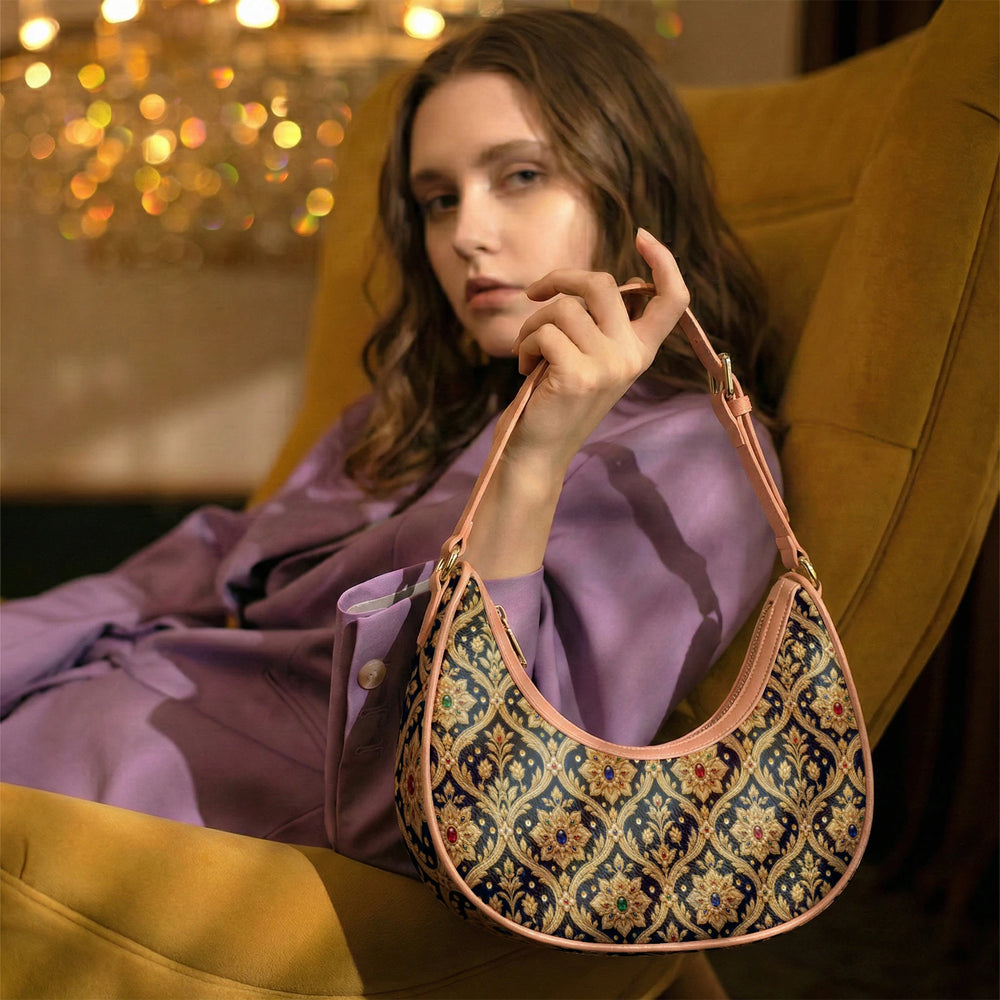 Zardozi Midnight — Navy & Gold Crescent Shoulder Bag — view 18