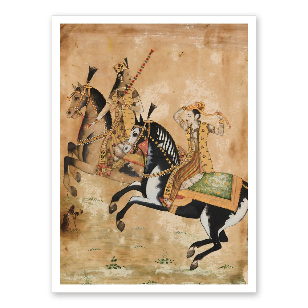A Prince and Princess Riding — Restored Mughal Wall Art — view 7