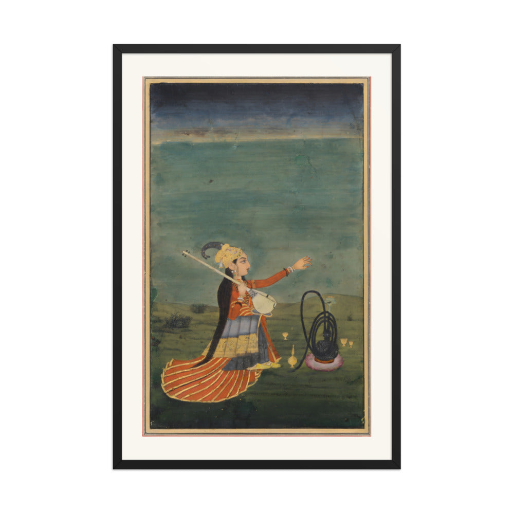 A Musician with a Tanpura — Restored Mughal Wall Art — view 10