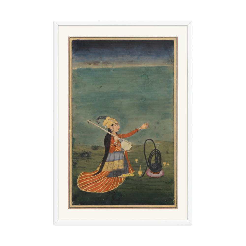 A Musician with a Tanpura — Restored Mughal Wall Art — view 12