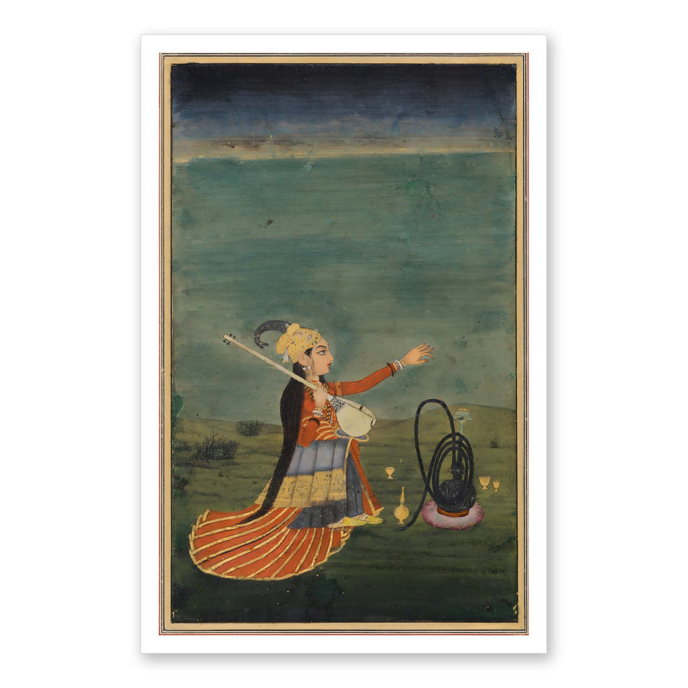 A Musician with a Tanpura — Restored Mughal Wall Art — view 7