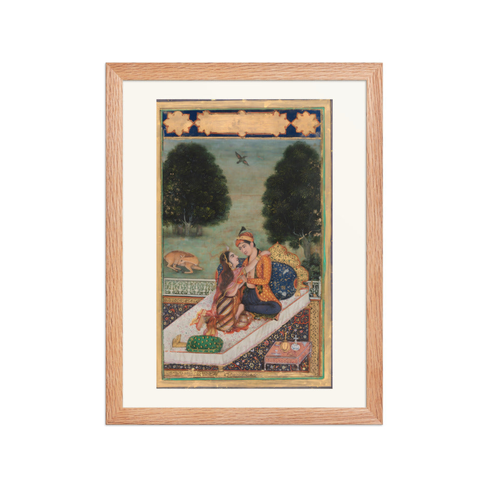 Lovers on a Terrace — Restored Mughal Wall Art — view 2