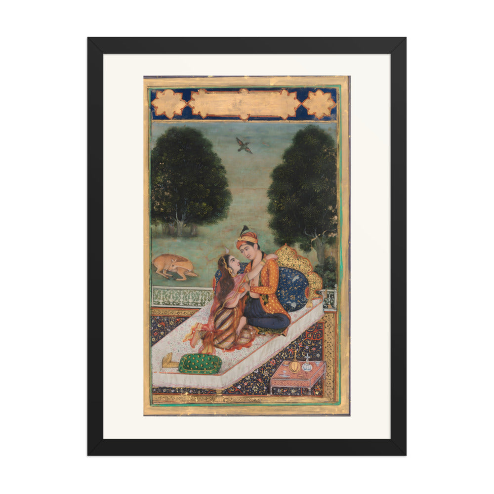 Lovers on a Terrace — Restored Mughal Wall Art — view 4