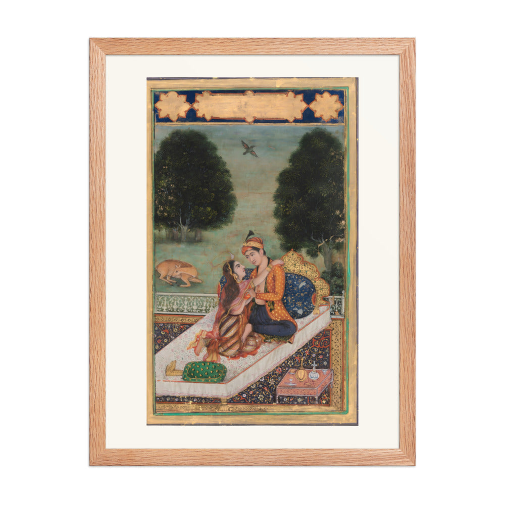 Lovers on a Terrace — Restored Mughal Wall Art — view 5