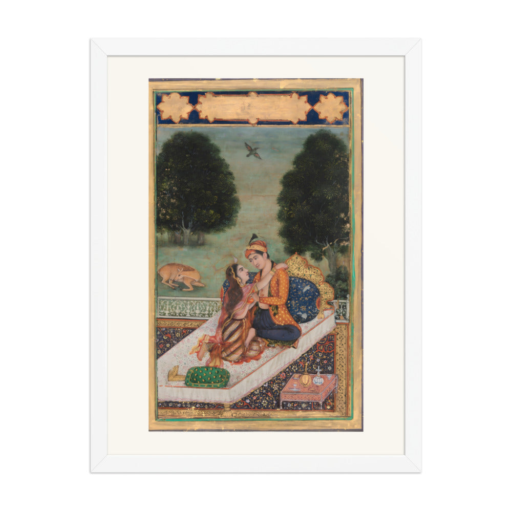 Lovers on a Terrace — Restored Mughal Wall Art — view 6