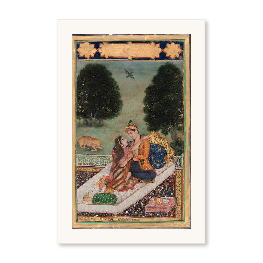 Lovers on a Terrace — Restored Mughal Wall Art — view 7