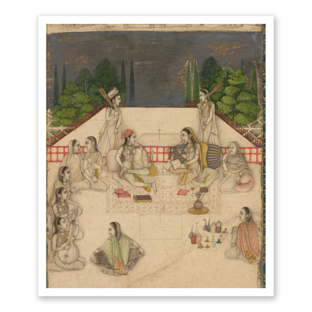 Two Women on a Terrace at Night — Restored Mughal Wall Art — view 7