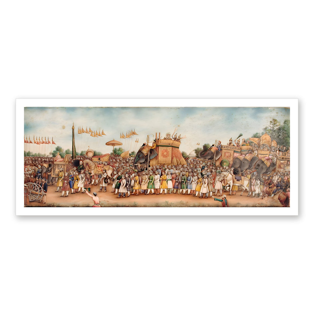 Akbar Shah II Rides an Elephant in Procession — Restored Mughal Wall Art — view 10