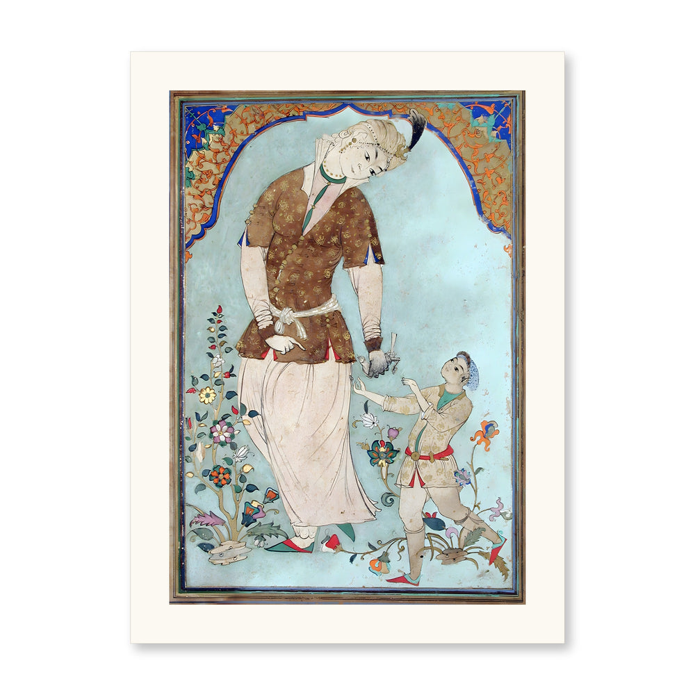 A Lady Falconer Receives Her Prey — Restored Mughal Wall Art — view 7