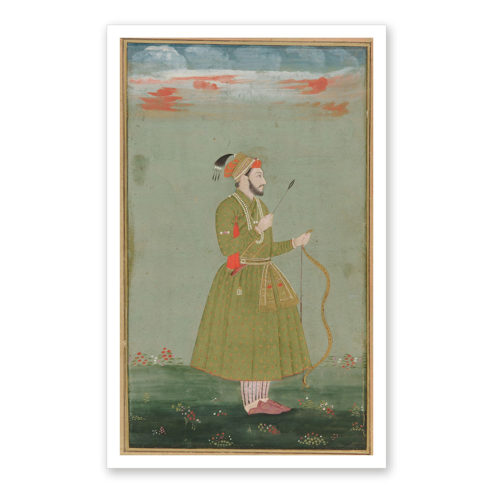 A Mughal Prince with a Bow — Restored Mughal Wall Art — view 7