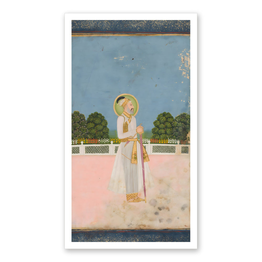 A Mughal Emperor Enthroned — Restored Mughal Wall Art — view 7