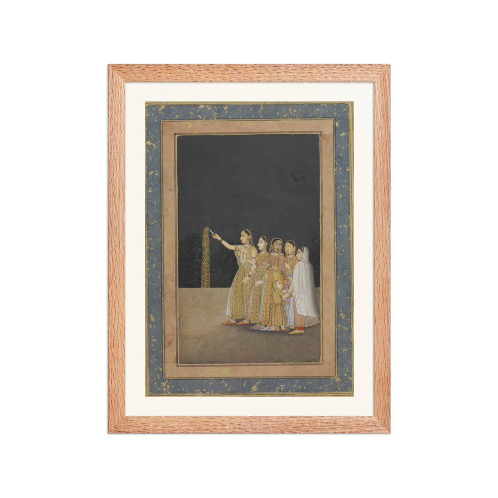 Court Ladies Playing with Fireworks — Restored Mughal Wall Art — view 2