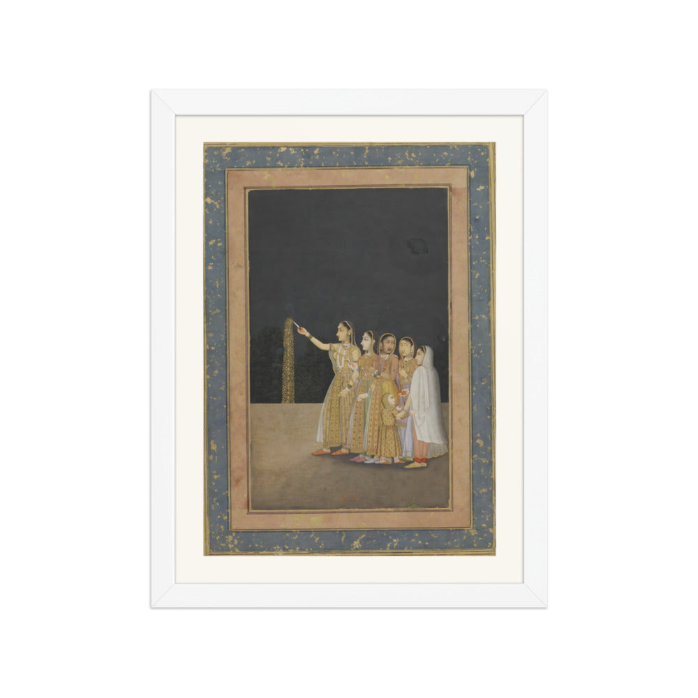 Court Ladies Playing with Fireworks — Restored Mughal Wall Art — view 3