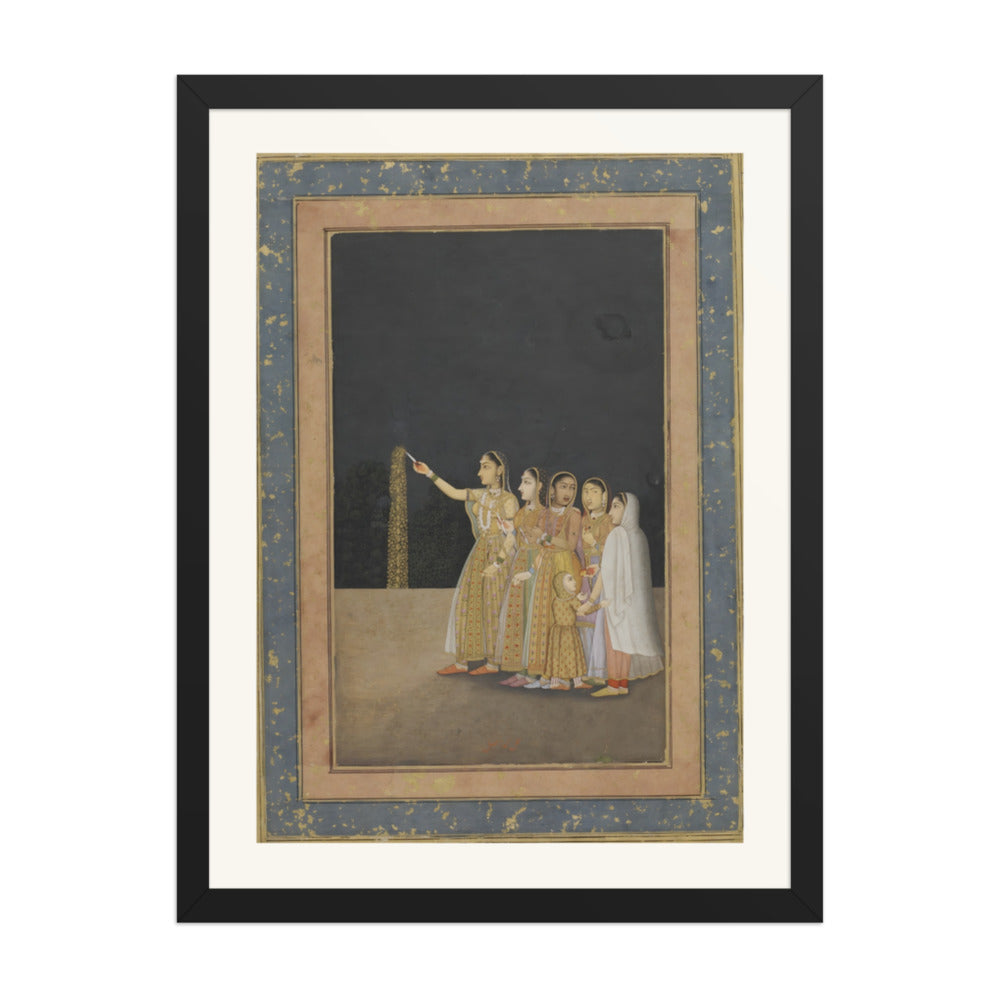 Court Ladies Playing with Fireworks — Restored Mughal Wall Art — view 4