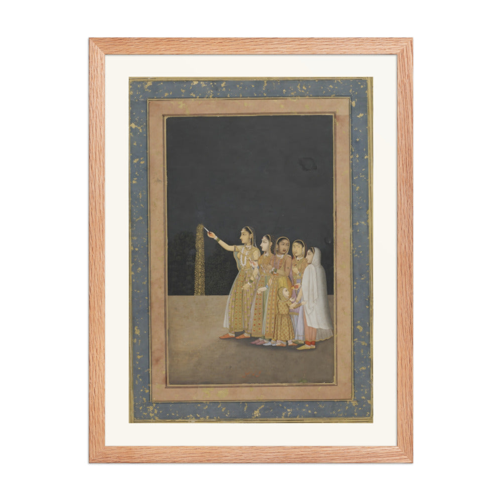 Court Ladies Playing with Fireworks — Restored Mughal Wall Art — view 5