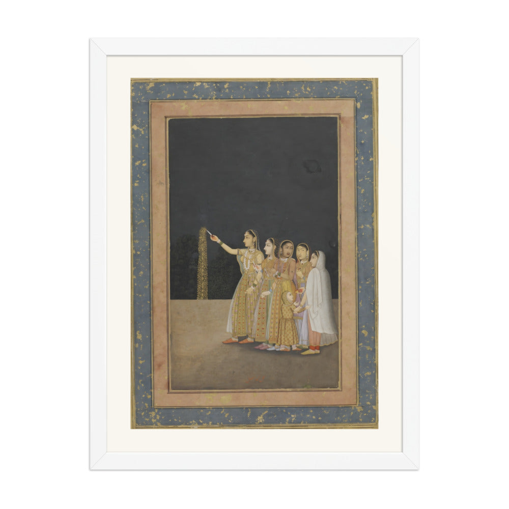 Court Ladies Playing with Fireworks — Restored Mughal Wall Art — view 6