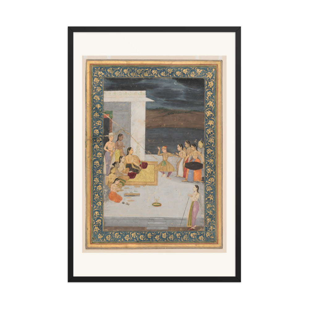 A Princess Entertained at Night — Restored Mughal Wall Art — view 10
