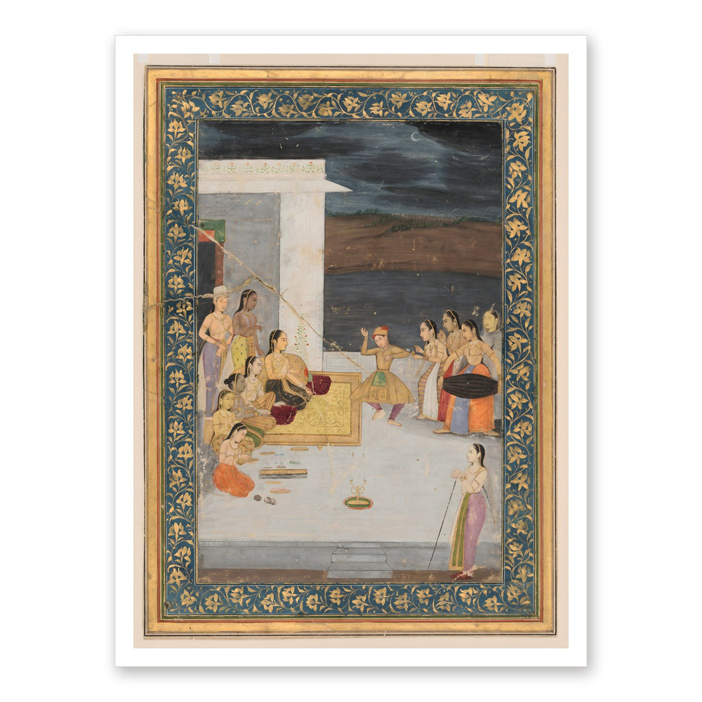 A Princess Entertained at Night — Restored Mughal Wall Art — view 7