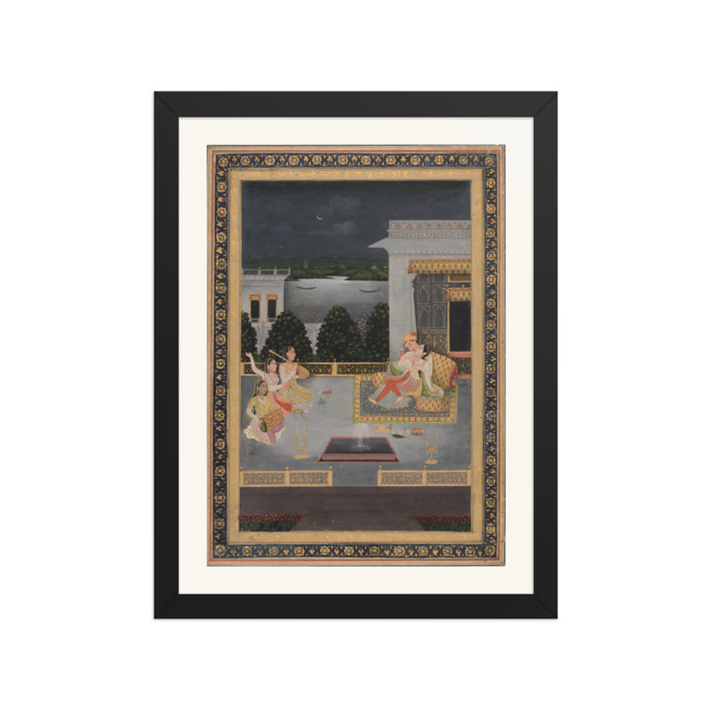 Lovers on a Terrace by Night — Restored Mughal Wall Art