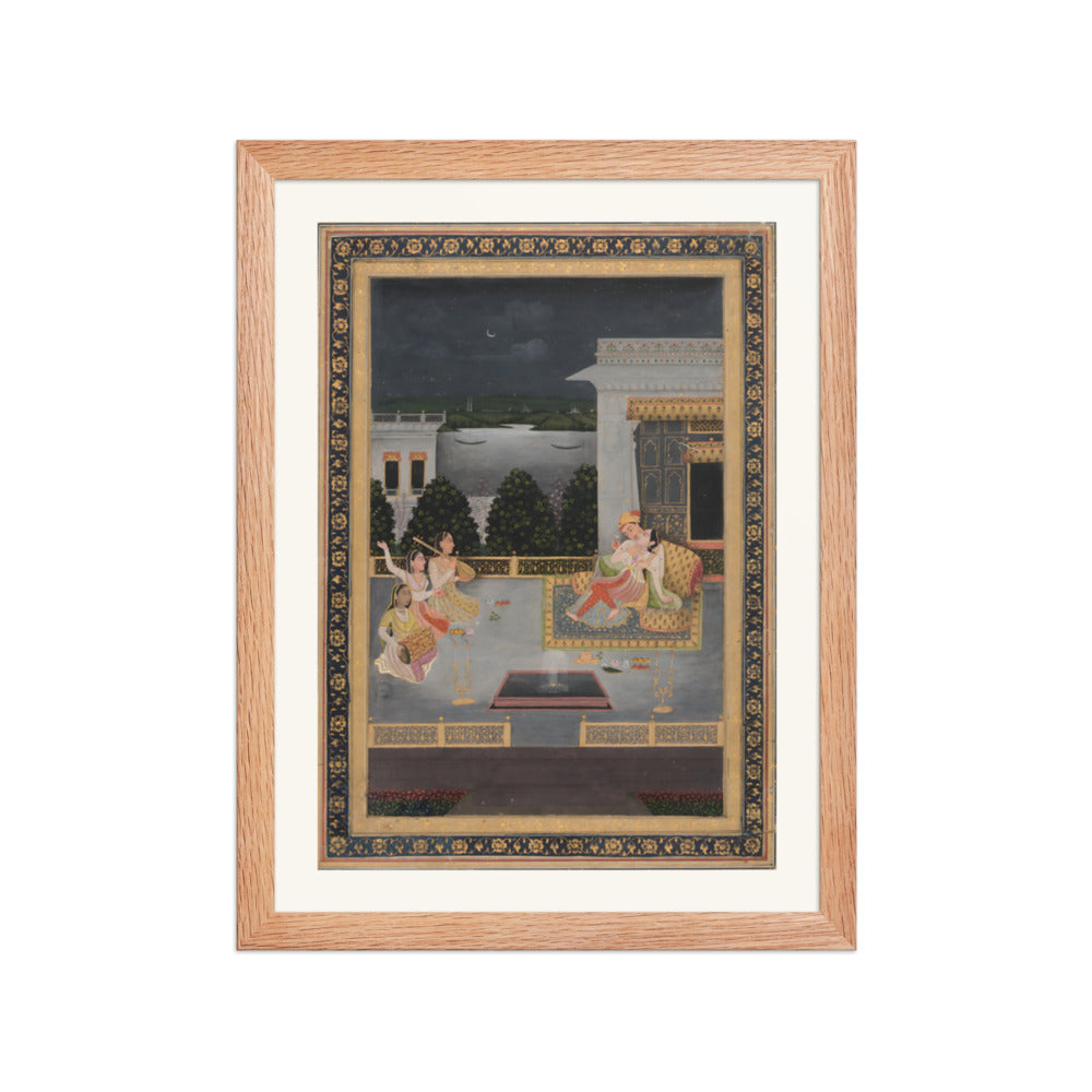 Lovers on a Terrace by Night — Restored Mughal Wall Art — view 2