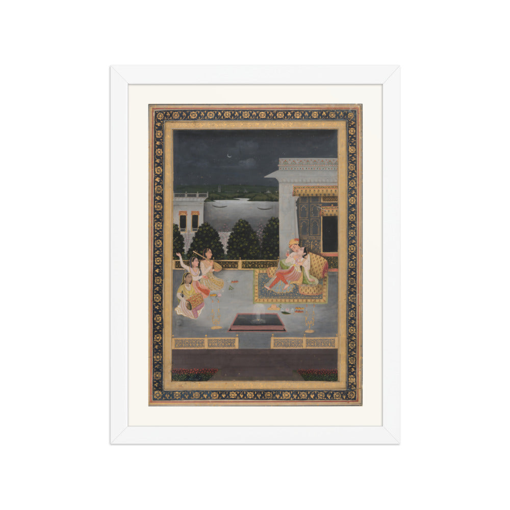 Lovers on a Terrace by Night — Restored Mughal Wall Art — view 3