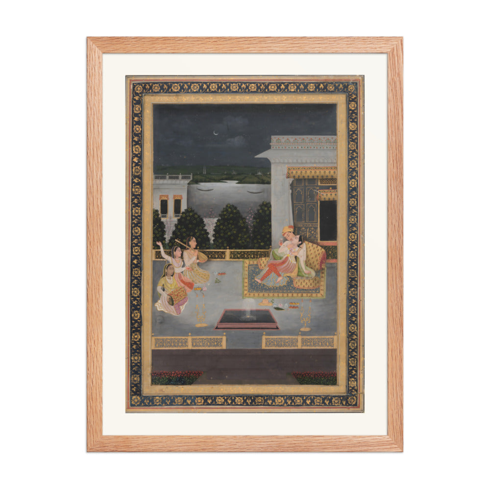 Lovers on a Terrace by Night — Restored Mughal Wall Art — view 5