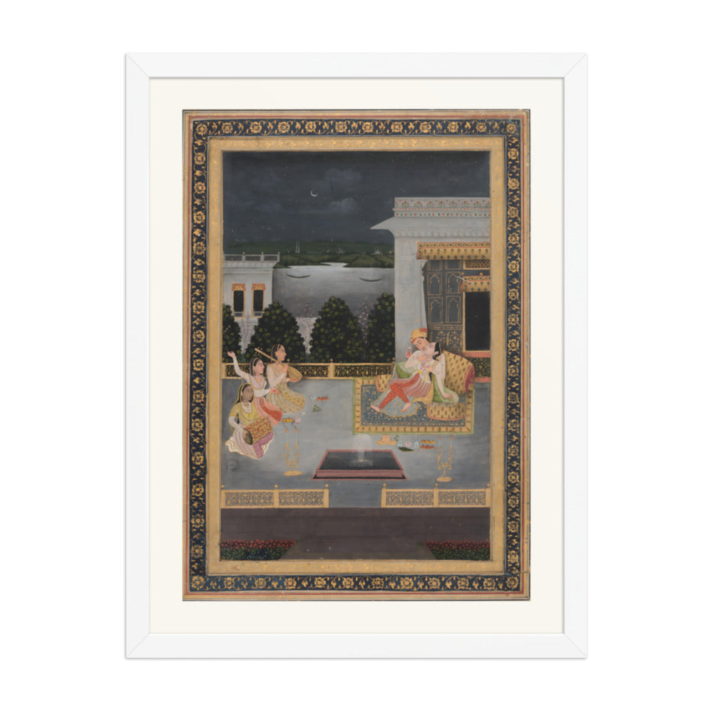 Lovers on a Terrace by Night — Restored Mughal Wall Art — view 6