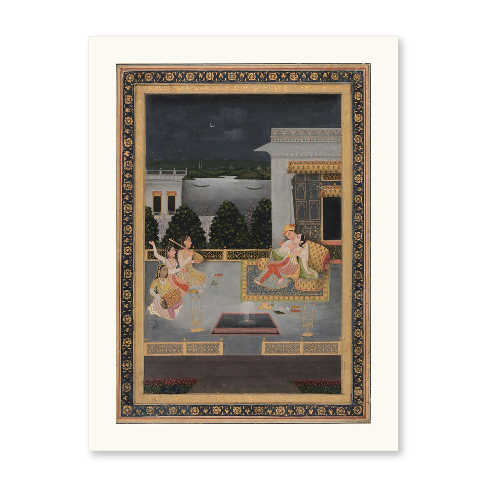 Lovers on a Terrace by Night — Restored Mughal Wall Art — view 7