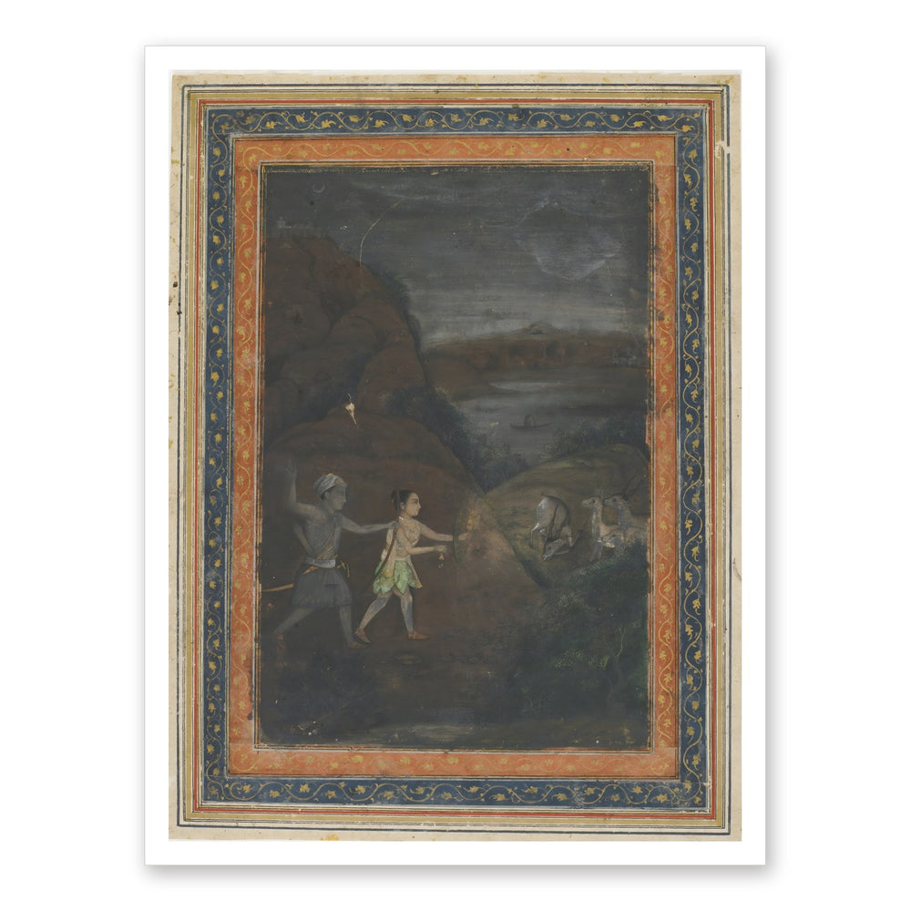 Bhils Hunting Deer by Night — Restored Indian Court Wall Art — view 7