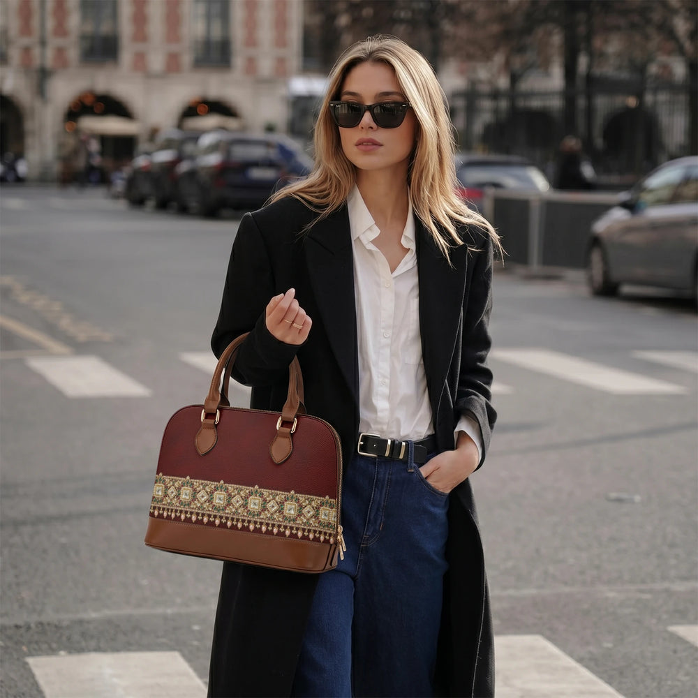 Kundan Potli — Maroon Velvet Dome Handbag — view 6