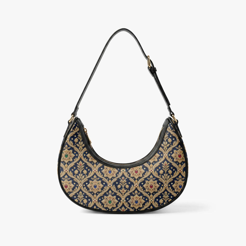 Zardozi Midnight — Navy & Gold Crescent Shoulder Bag