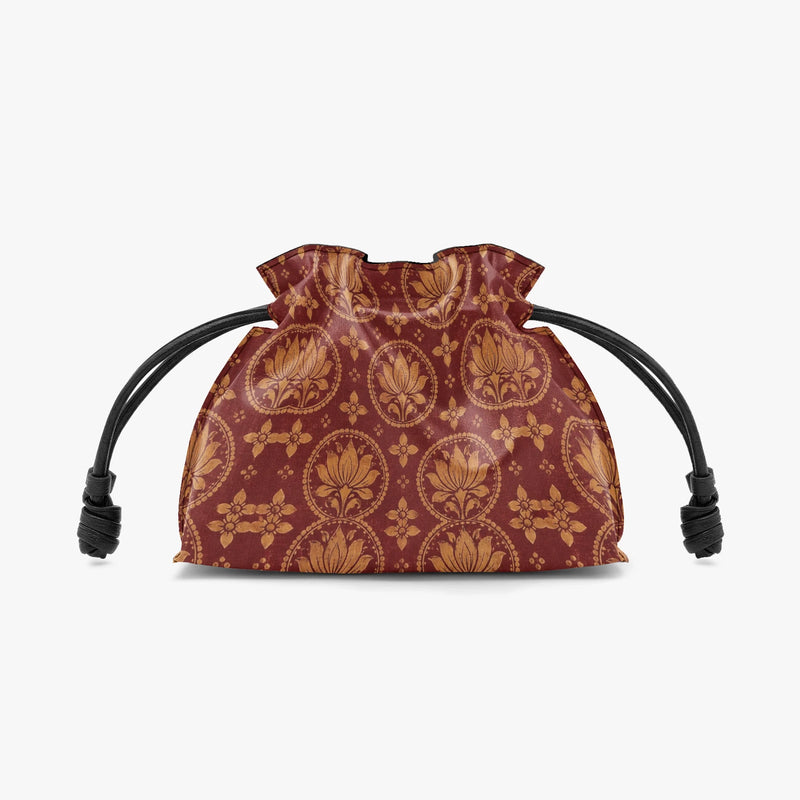 Bagru Lotus — Madder Red Drawstring Pouch Bag