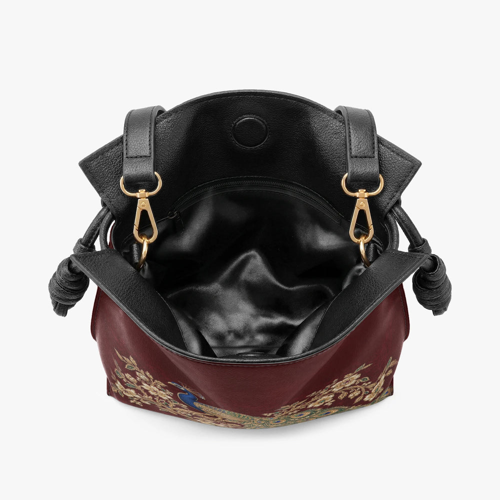 Zardozi Peacock — Maroon & Gold Drawstring Pouch Bag — view 6