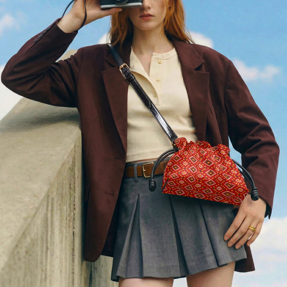 Bandhani — Red & Saffron Drawstring Pouch Bag — view 8